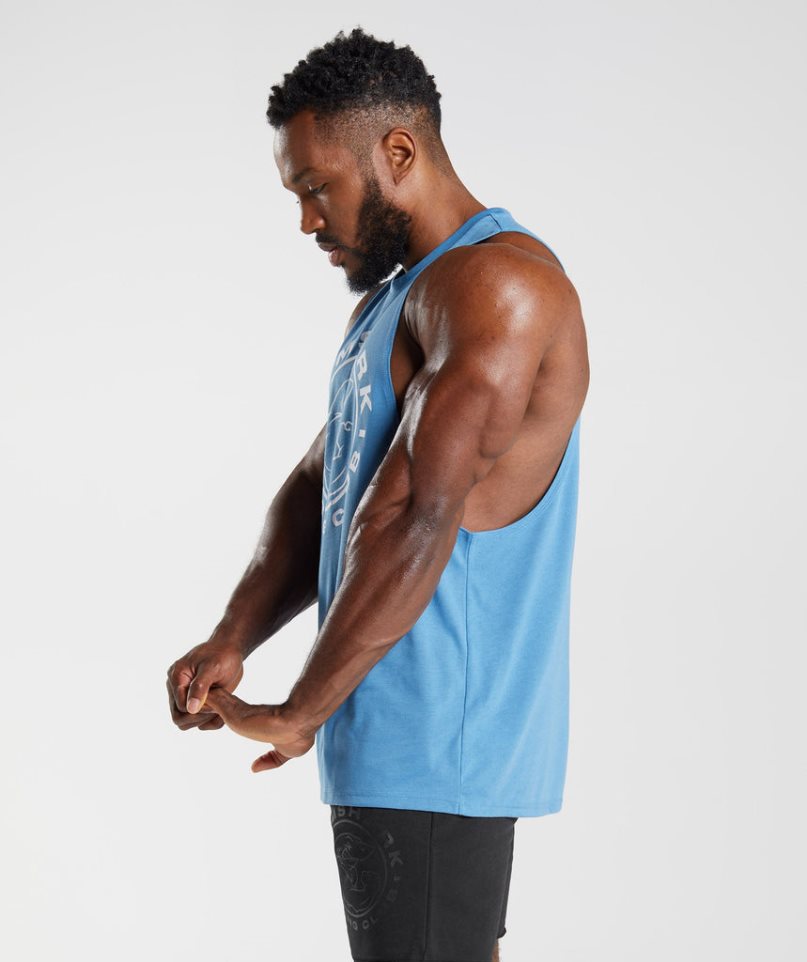 Men's Gymshark Legacy Drop Arm Tanks Blue | CA 31D670